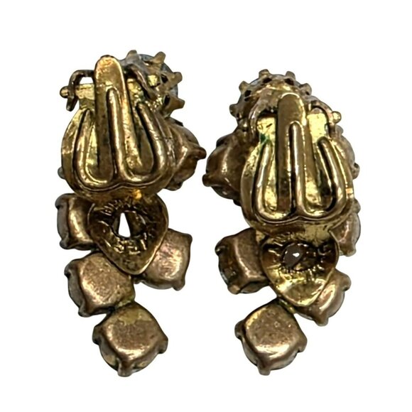 1950s Aurora Borealis Rhinestones Clip-On Earrings Drop Cluster Western Germany - Picture 2 of 10